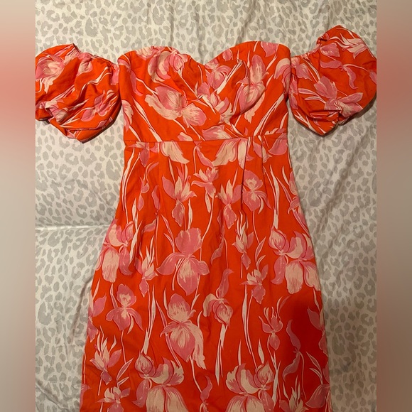 Orange/Pink Lena Off Shoulder Long Midi Dress - Picture 10 of 15